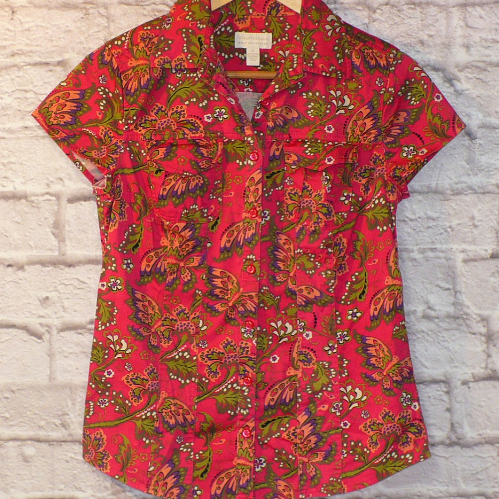 Charter Club Cap Sleeve Butterfly Print GOLF Shirt